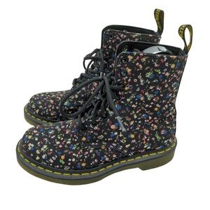 Dr. Martens Page Floral Fabric Black Combat Boots Women's 6 Chunky Platform